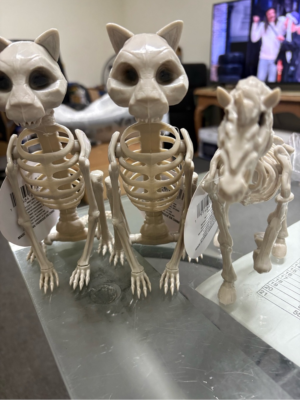 Bone White Cat & Horse Skeleton Figurines - Spooky Display Set